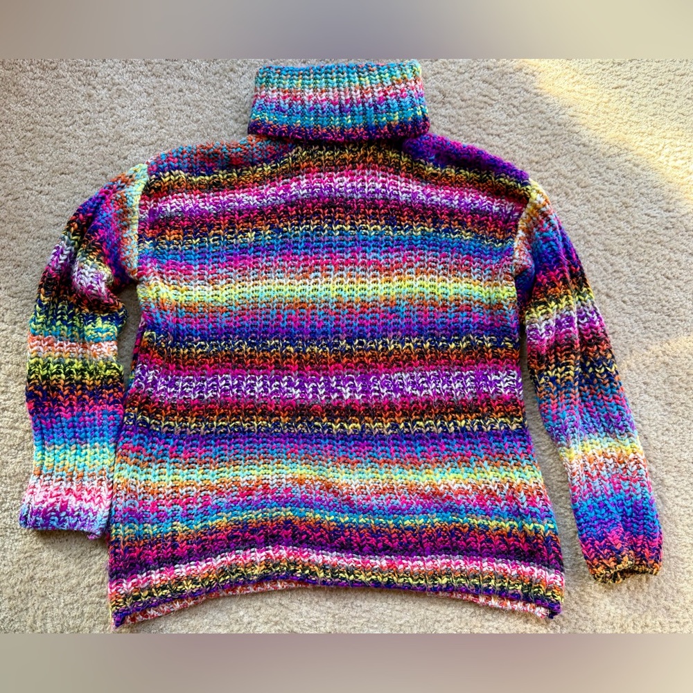 Primark Vibrant Rainbow Striped Turtleneck Sweater